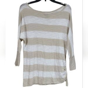 Express Tan Stripe Side Cinch Lightweight Slub Knit Sweater Neutral Small Top